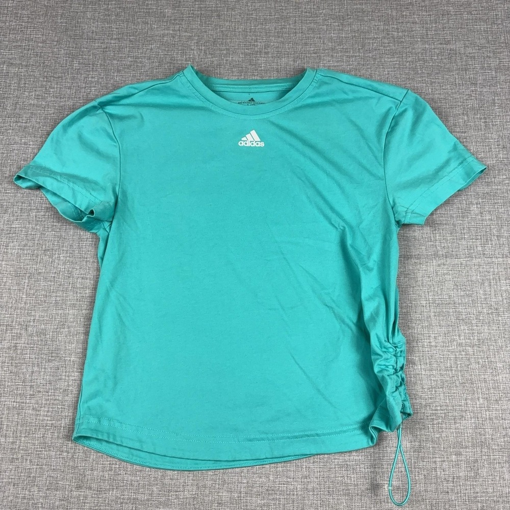Adidas T-Shirt Womens XS Blue Primeblue Adjustable Side Drawcord Tagless Top